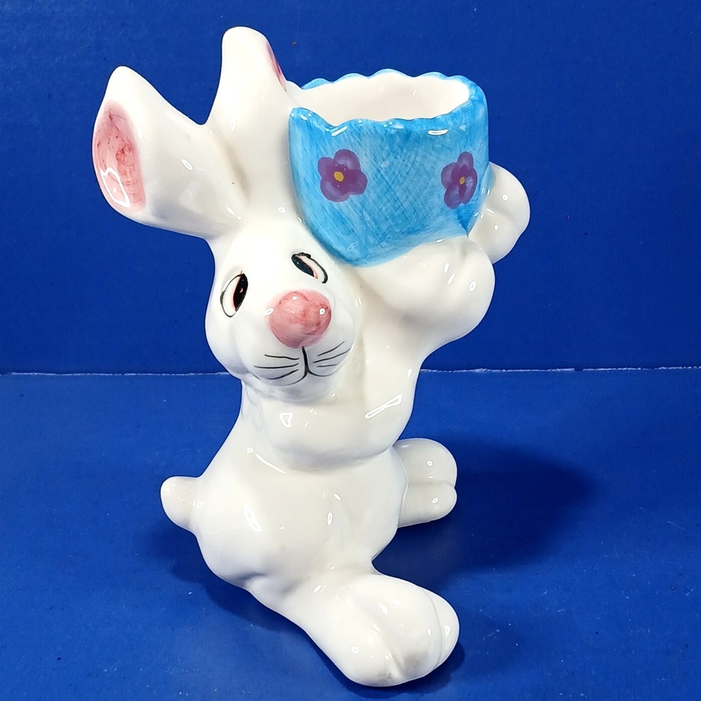 Large White Rabbit Egg Cup Holder or Planter Easter